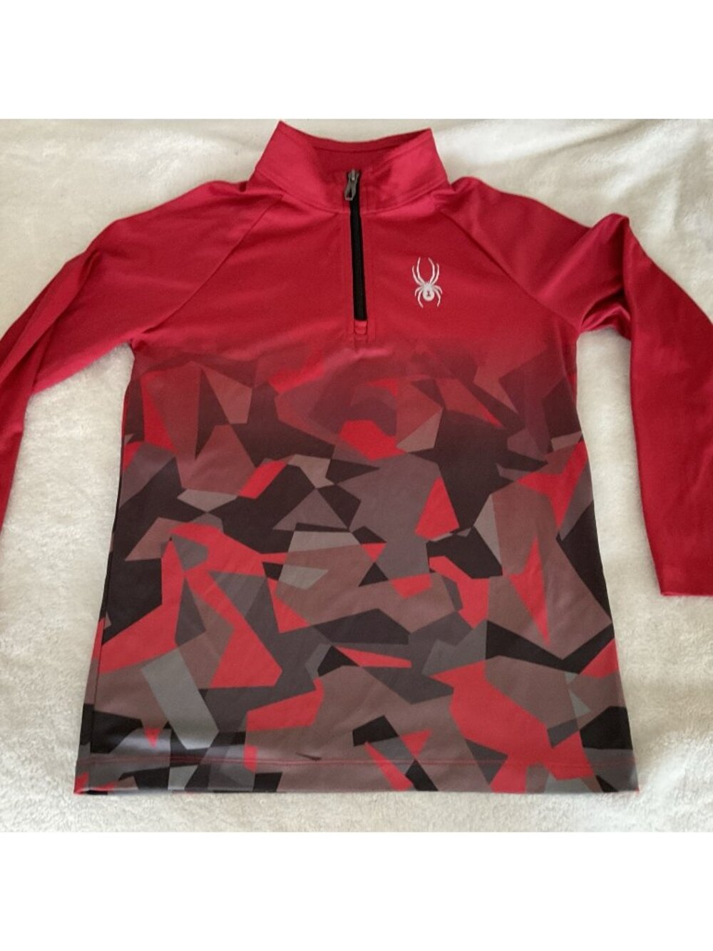 Spyder Kids Boy’s Dry Web Black& Red 1/4 Zip Long Sleeve Shirt Size Medium 10/12
